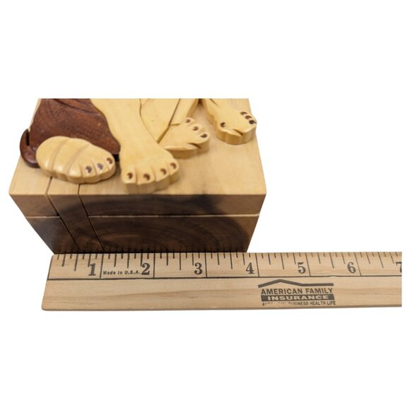 Carver Dans Wood Bulldog Puzzle Trinket Box Brown Hand Carved Hidden Stash Box - Picture 12 of 14